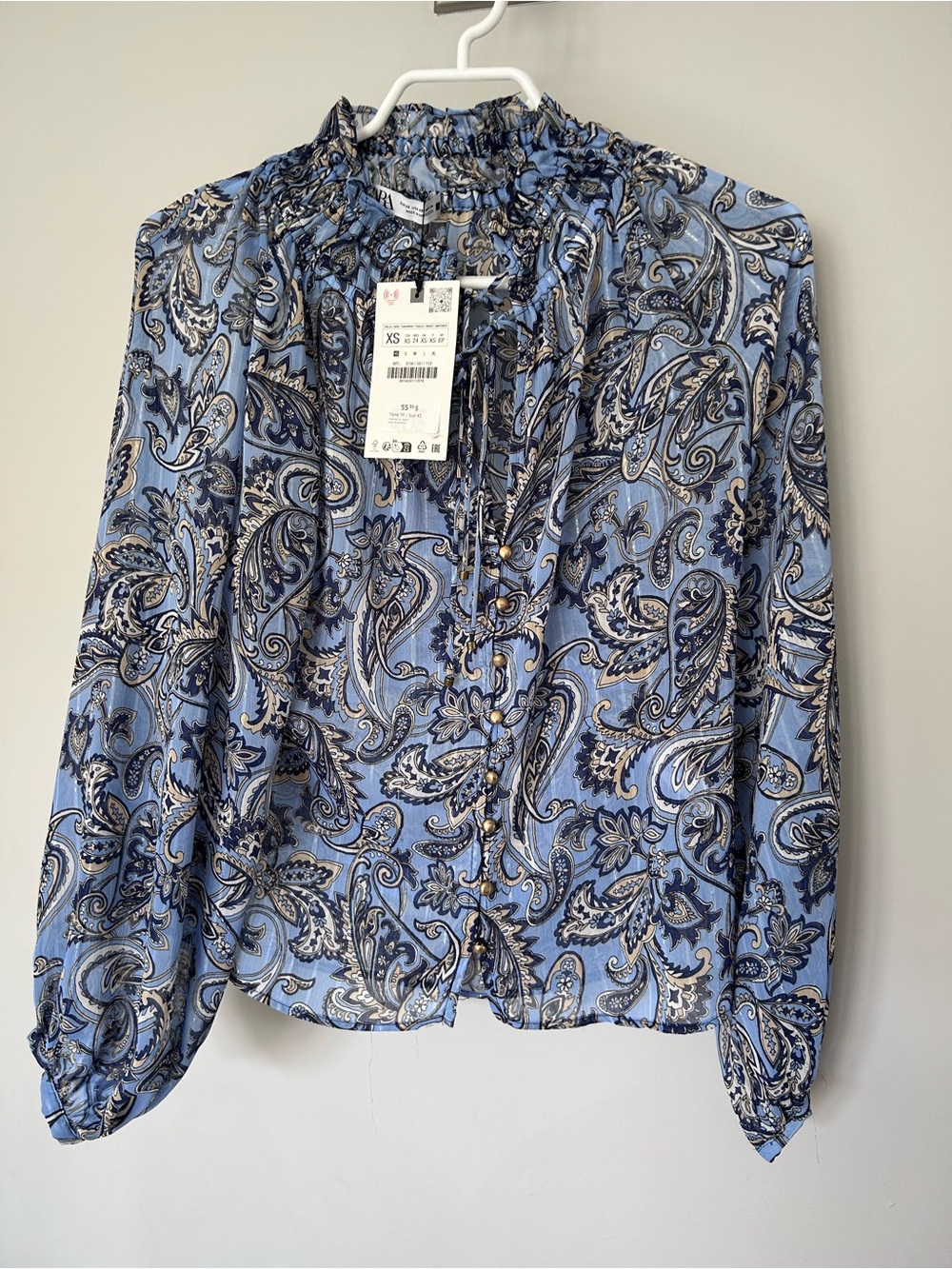 Zara Paisley Light Blue Paisley Blouse